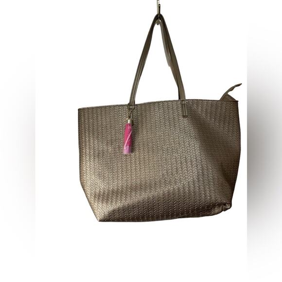 Gold Large Faux Leather Braided Tote Bag - Picture 1 of 5